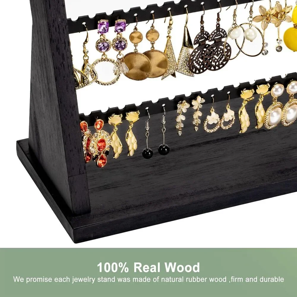 Earring Organizer Women Wood 5 Layer Display Stand Rustic Jewelry Holder Rack